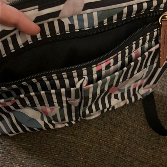 Black and White Striped Crossbody Bag with Heart Accents - Picture 7 of 8